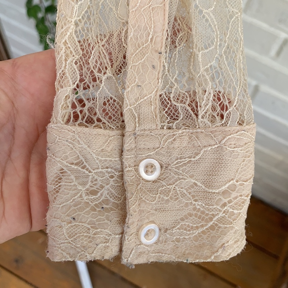 Free People Sheer Lace Top Boho Cream Size XS - Picture 10 of 11